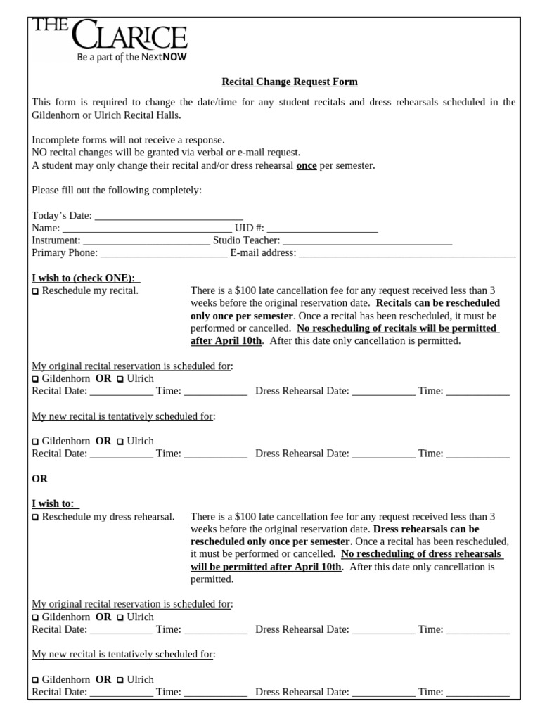 Clarice Recital Change Request Form | PDF | Career & Growth