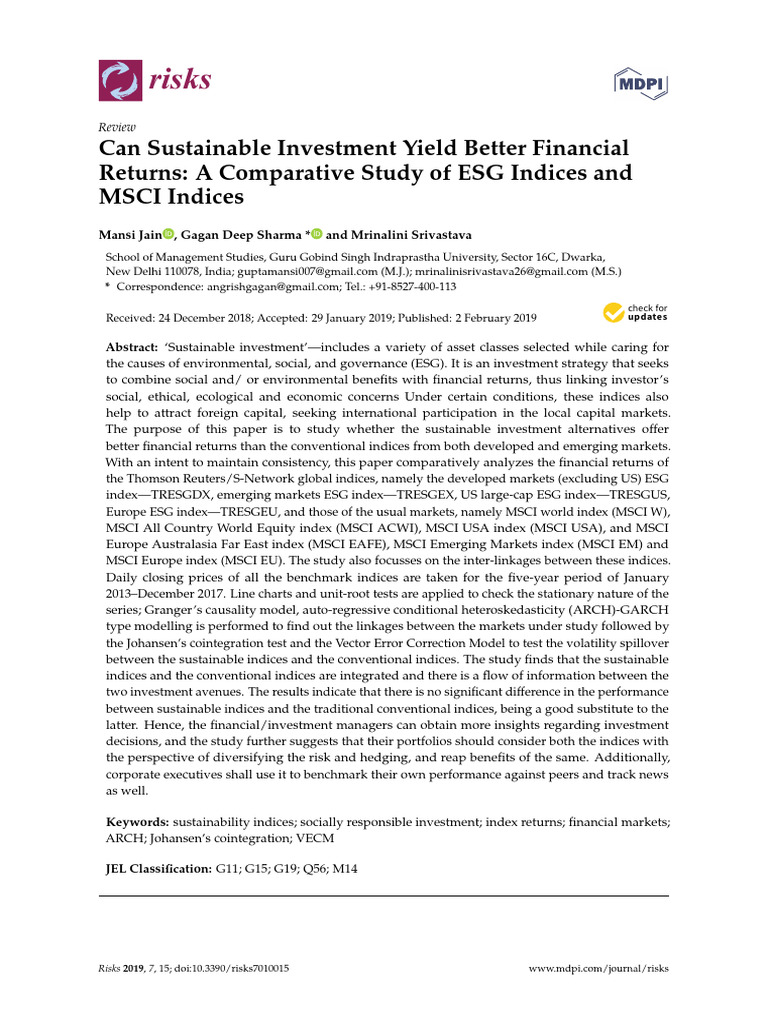 ESG Indices Vs MSCI Indices | PDF