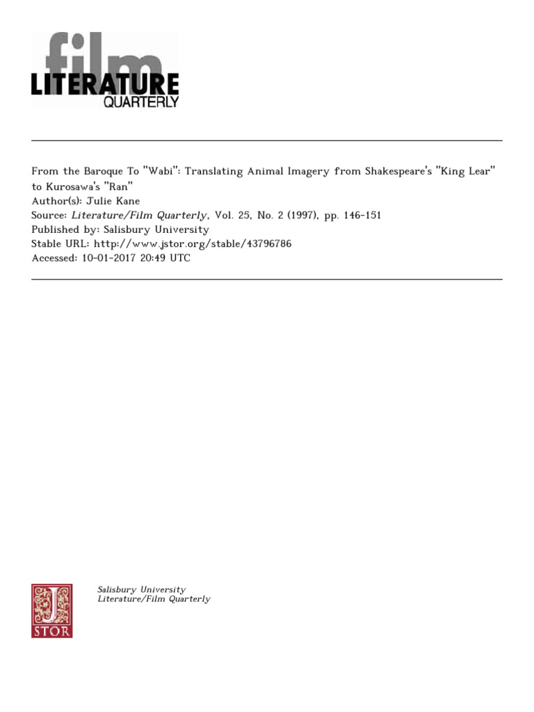 Translating Animal Imagery From Shakespeare's King Lear PDF