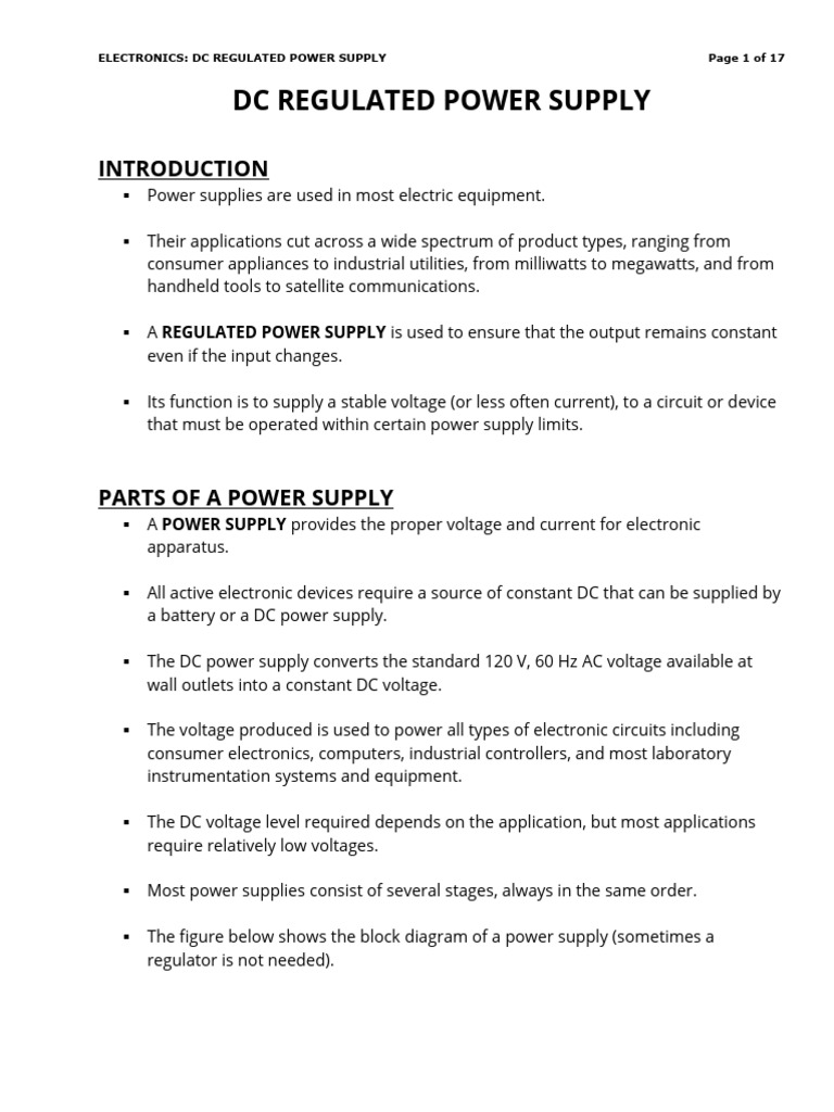 Electronics - 08 DC Regulated Power Supply | PDF