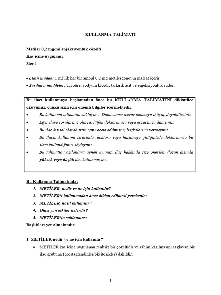 Metiler 0,2 MGML Enjeksiyonluk çözelti-KT - PDF | PDF