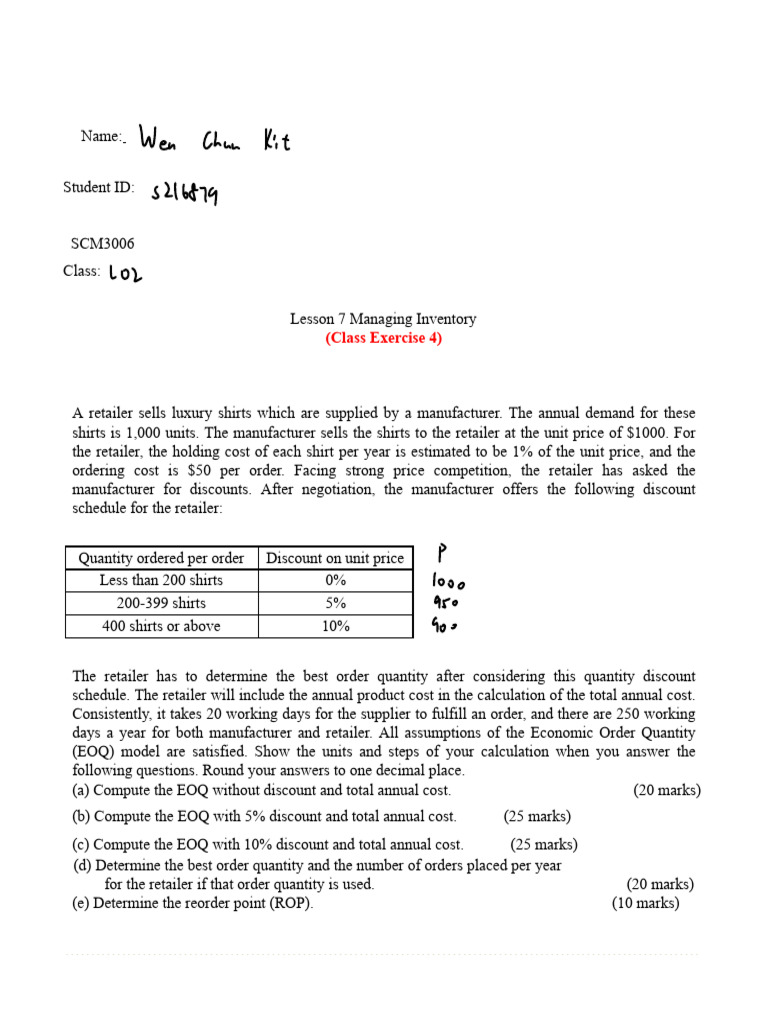 Lesson 7 Managing Inventory Exercise (Class Ex 4) | PDF