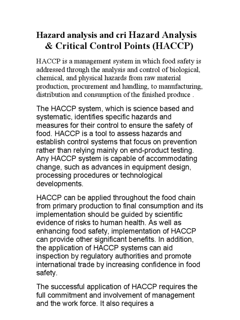 HACCP Plan for Food Safety Hazards | PDF | Hazard Analysis And Critical ...