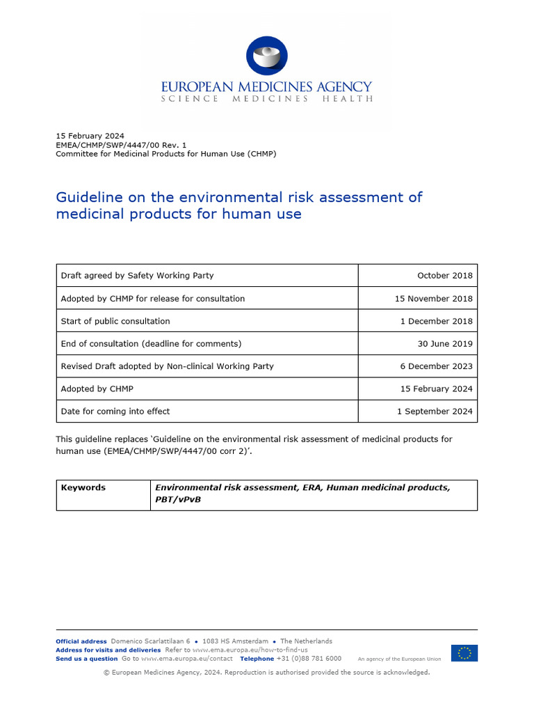 Guideline Environmental Risk Assessment Medicinal Products Human Use ...