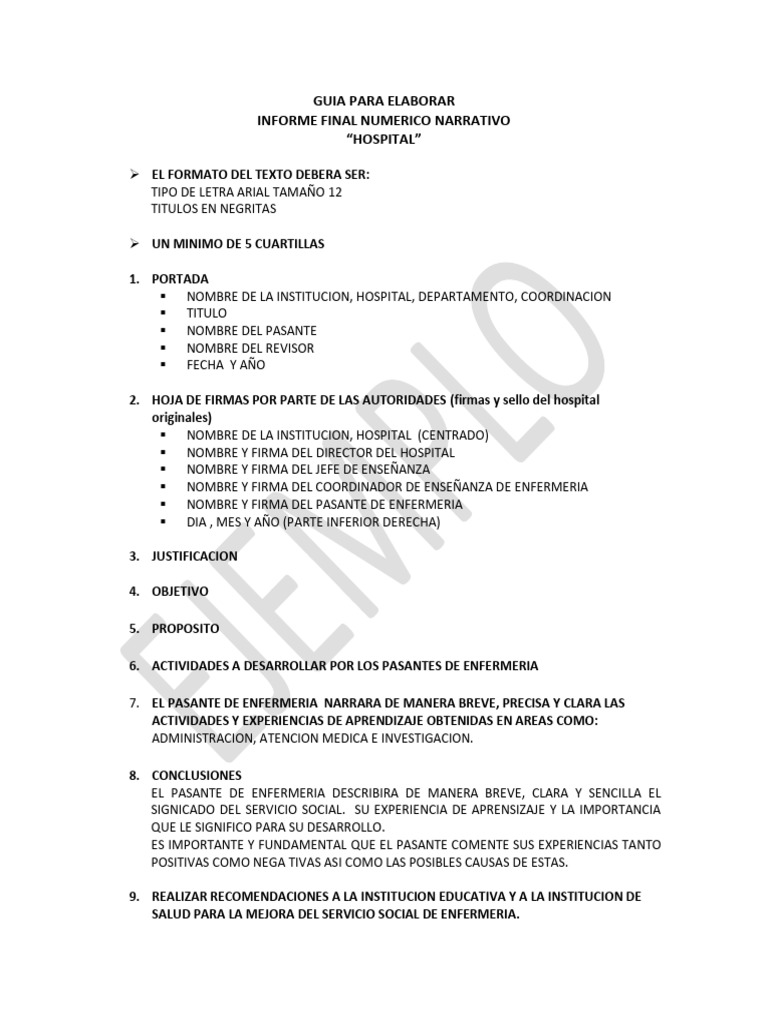 Guia para Elaborar Informe Final Numerico Narrativo (Hospital ...