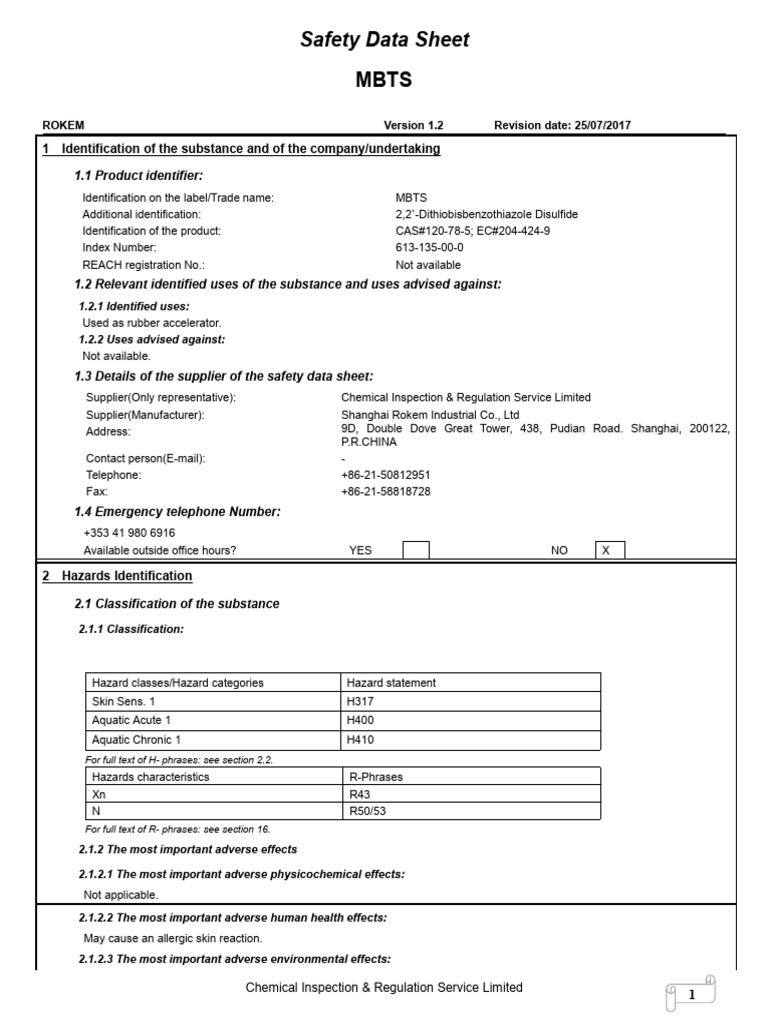 MBTS Oiled Powder SDS A.I. | PDF