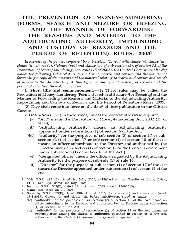 Prevention of Money-Laundering (Forms, Search and Seizure..... Period ...