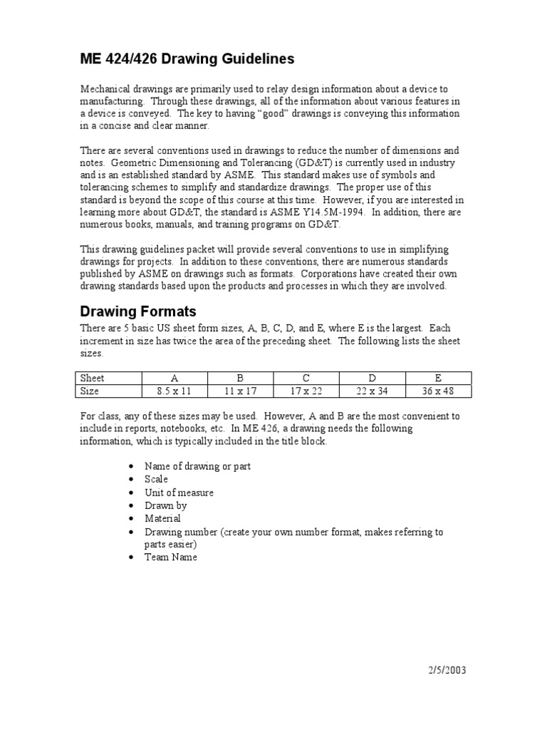 ME 424/426 Drawing Guidelines | PDF | Engineering Tolerance | Screw