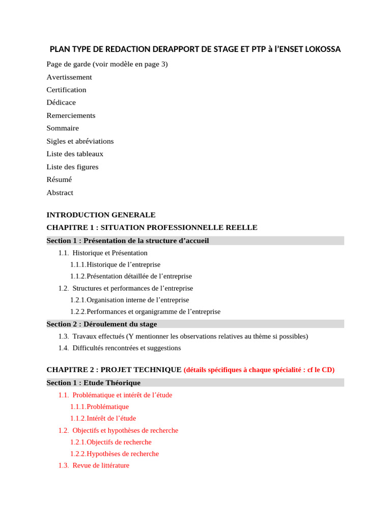 Stag Plan Type Rapport Stage Et PTP Enset | PDF