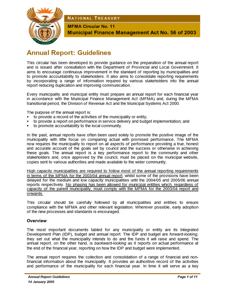 Annual Report Guidelines for Municipalities | PDF | Financial Statement ...
