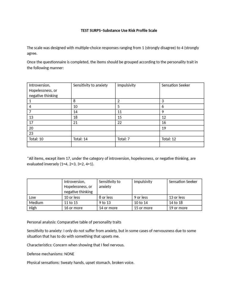TEST SURPS-Substance Use Risk Profile Scale | PDF