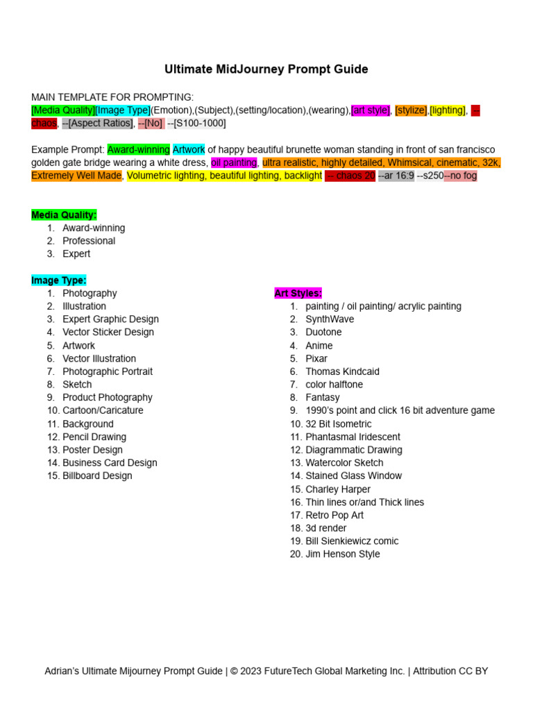 Adrian's Ultimate MidJourney Prompts 5.2 | PDF