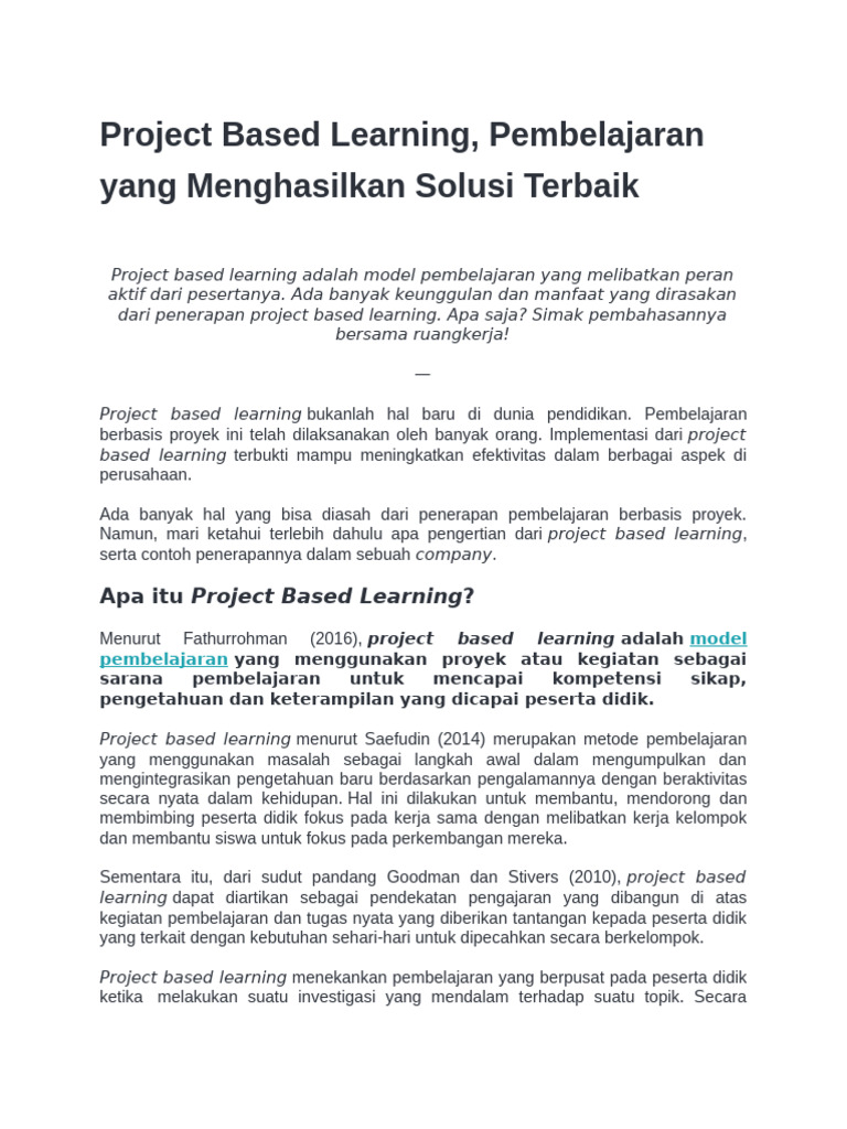 Project Based Learning | PDF