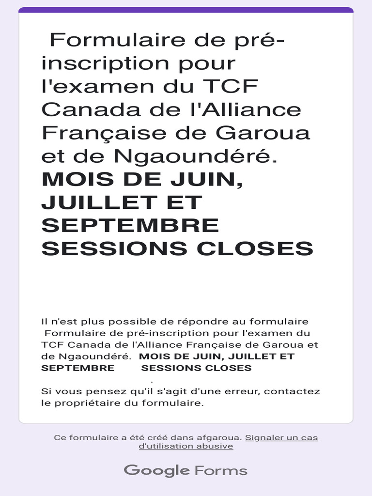 Formulaire de Pré-Inscription Pour L'examen Du TCF Canada de L'alliance ...