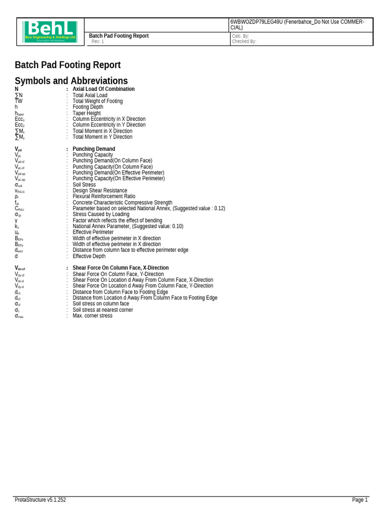 Batch Pad Footing Report | PDF