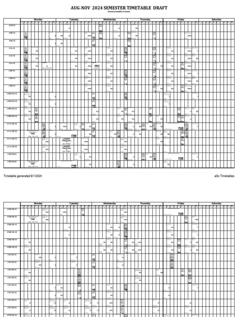 2024 Semester Class Timetable | PDF | Lentiviruses | Viral Diseases