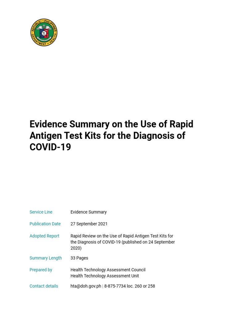 Evidence Summary For Rapid Antigen Test As of 27 Sep 2021 | PDF ...