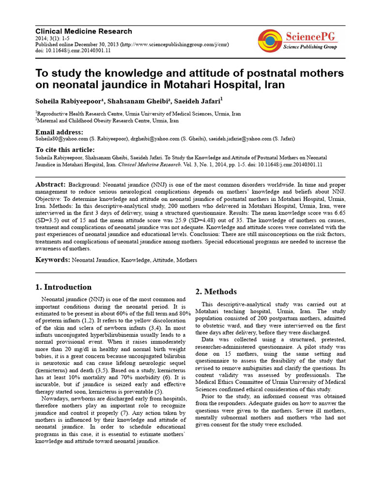 To Study The Knowledge and Attitude of Postnatal Mothers On Neonatal ...