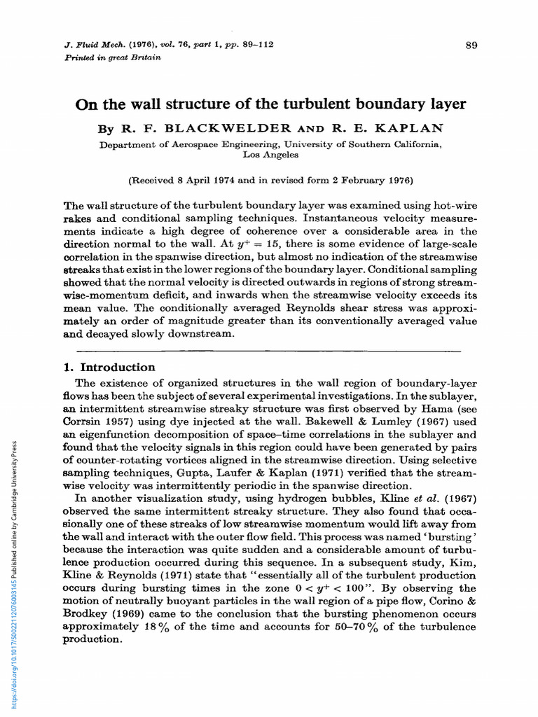 On The Wall Structure of The Turbulent Boundary Layer | PDF