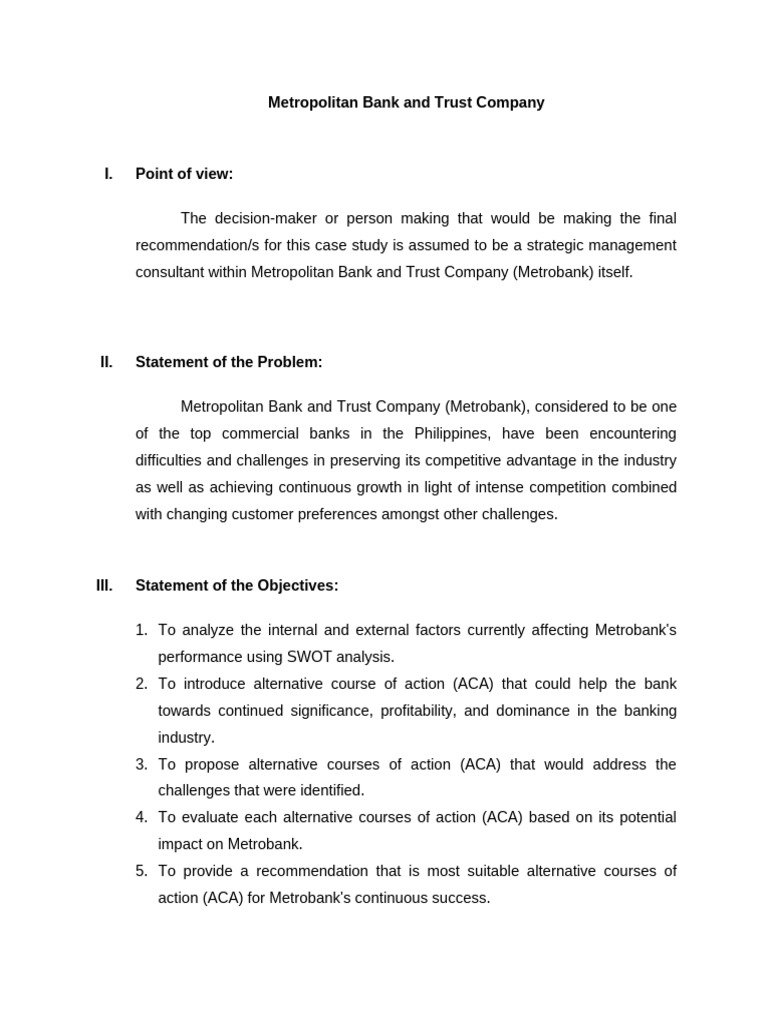 Metropolitan-Bank-and-Trust-Company-Case-Analysis (REVISED) | PDF