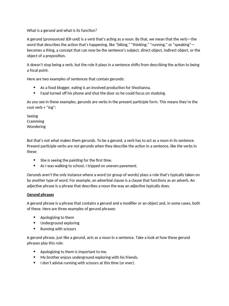 What Is A Gerund and What Is Its Function | PDF | Verb | Preposition ...