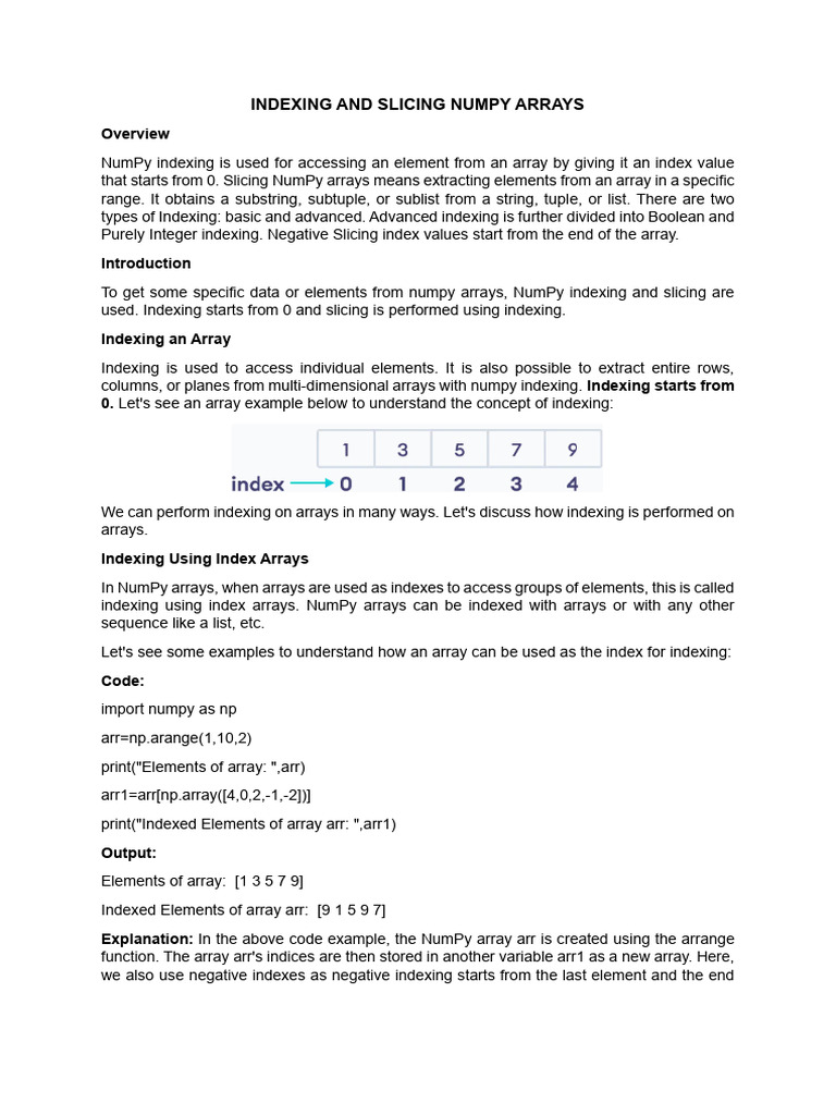 Indexing and Slicing NumPy Arrays | PDF