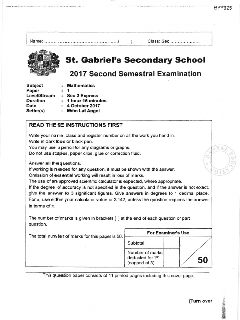2017 Sec 2 Express Mathematics Exam | PDF | Elementary Geometry ...