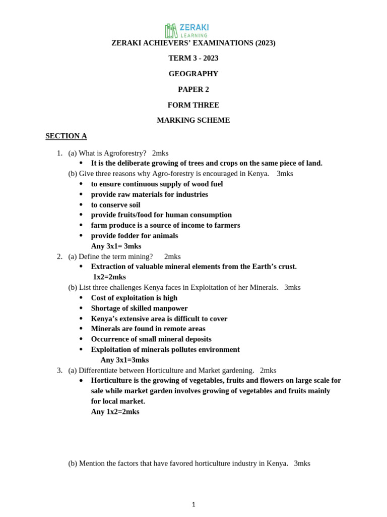 Paper 2 Marking Scheme Pdf Agriculture Science Mathematics