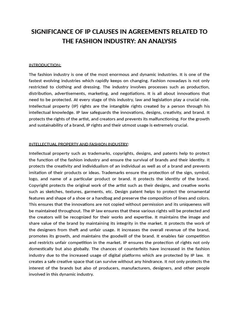 Significance of Ip Clauses in Agreements Related To Fashion Industry ...