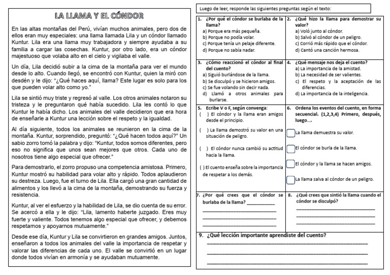 cuento la llama y el cóndor | PDF