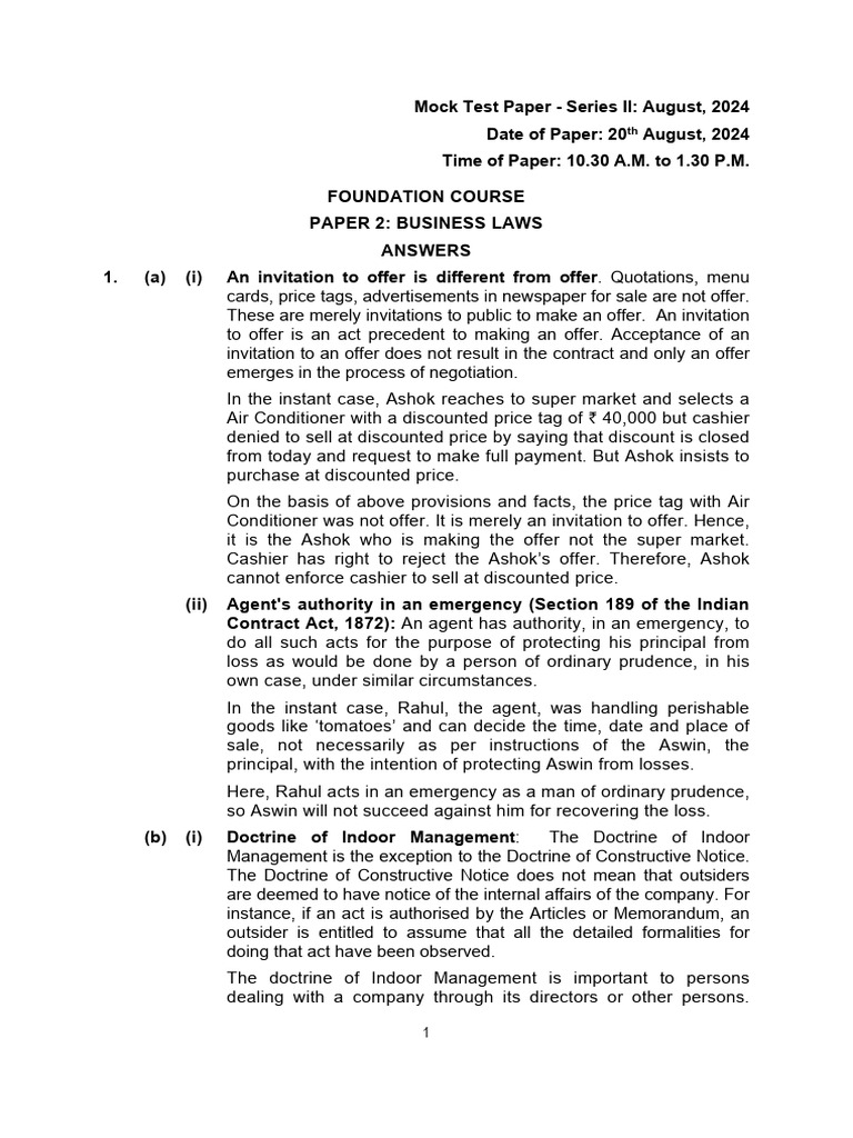 CA Found Law A MTP 2 Sept 2024 Exam Castudynotes Com | PDF
