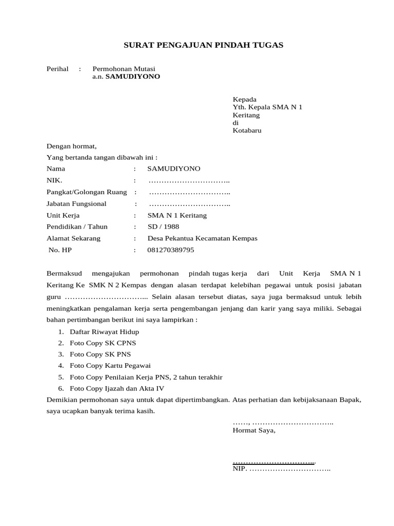 Contoh Surat Pengajuan Mutasi Pns Www Kherysuryawan Id Pdf