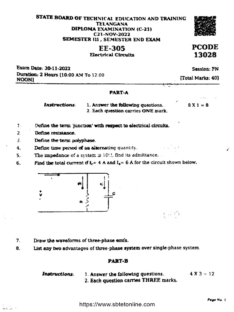 Ee 3 Sem Electrical Circuits 13028 C 21 Nov 2022 | PDF