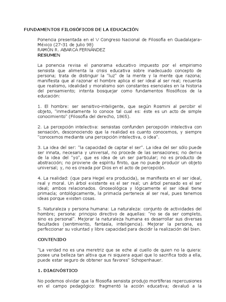 Fundamentos Filosóficos de la Educación | PDF | Existencia | Filosofía