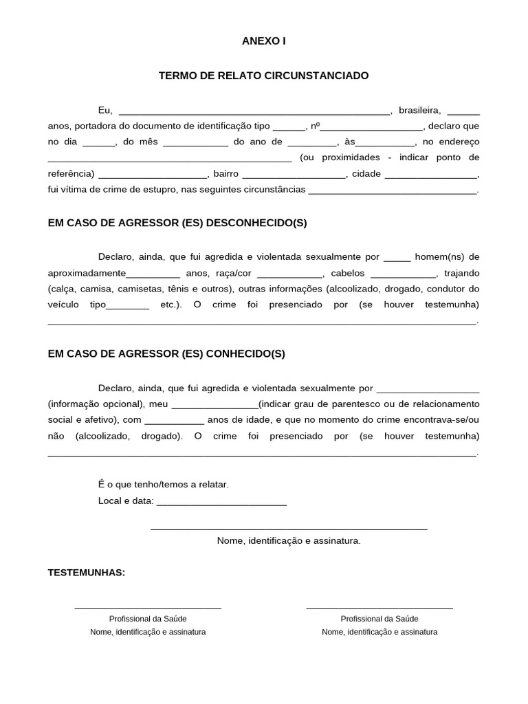 TERMO DE RELATO CIRCUNSTANCIADO | PDF