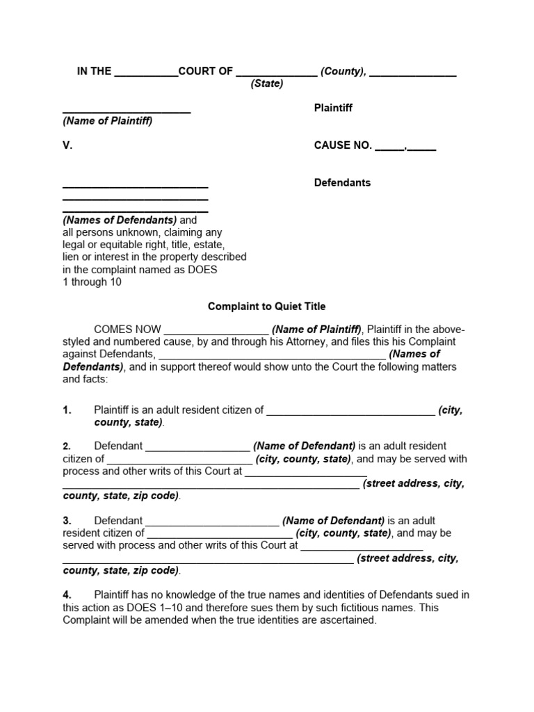 Quiet Title Form | PDF