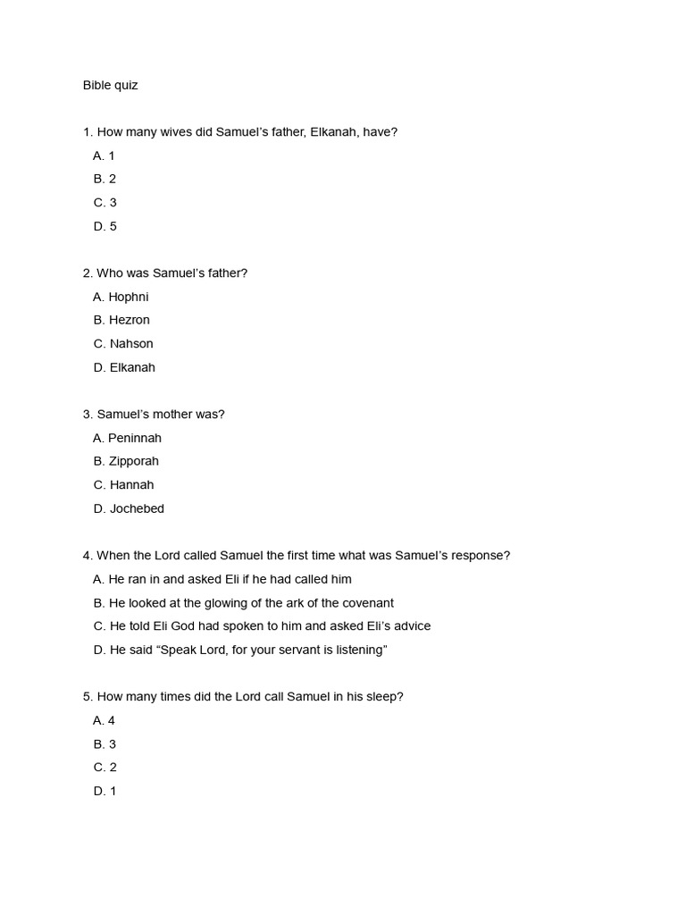 Bible Quiz - Samuel | PDF