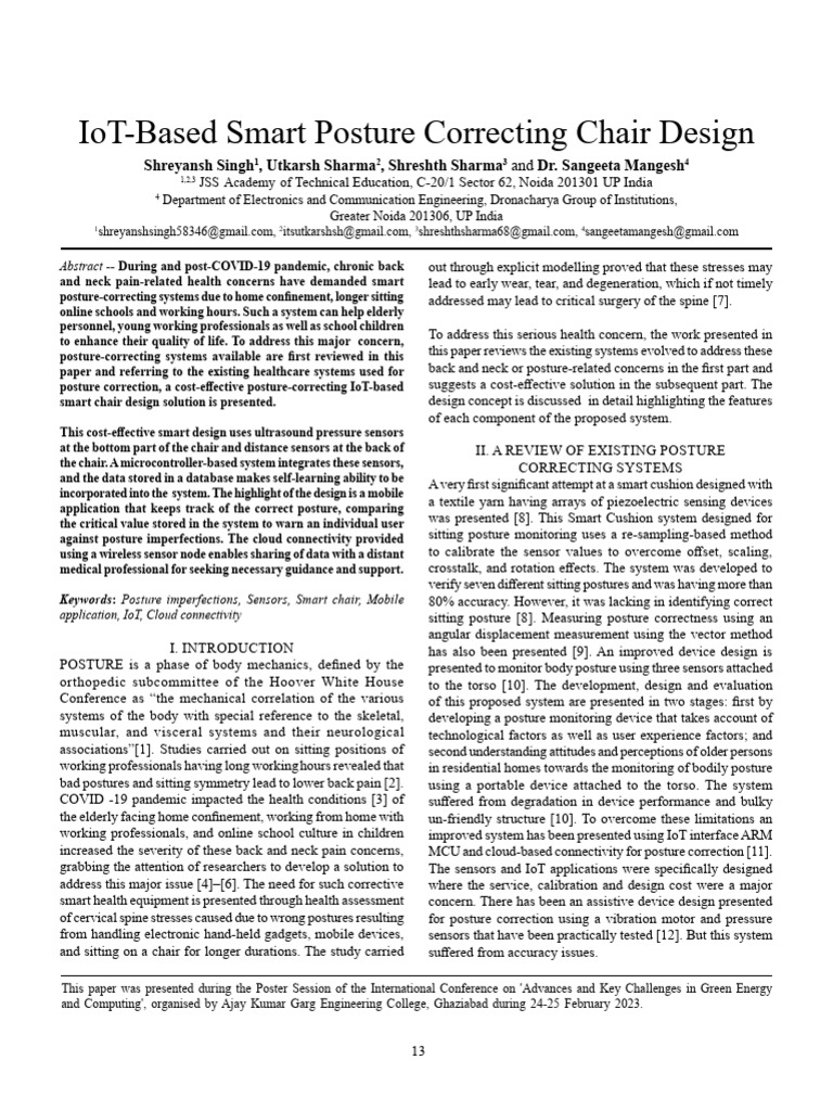 IoT-Based Smart Posture Correcting Chair Design | PDF