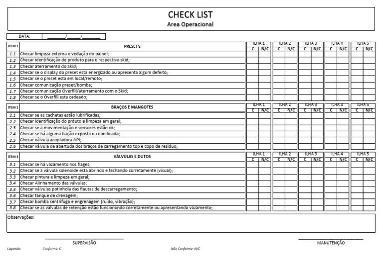 Check List Área Operacional | PDF