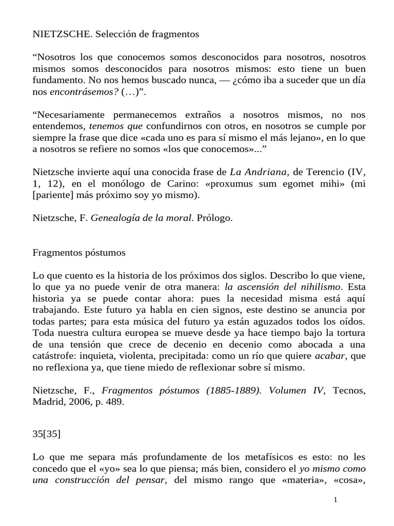 Nietzsche Selección de Fragmentos | PDF