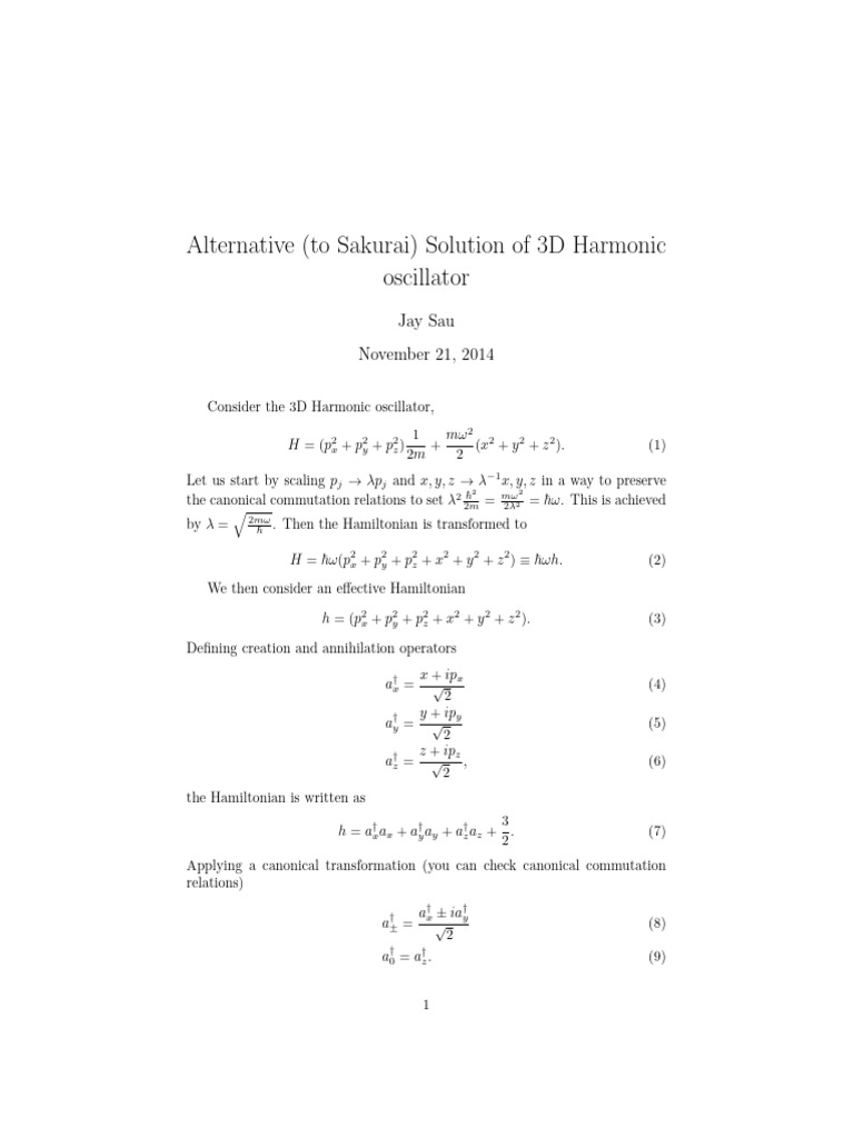 3D Harmonic Oscillator Notes | PDF