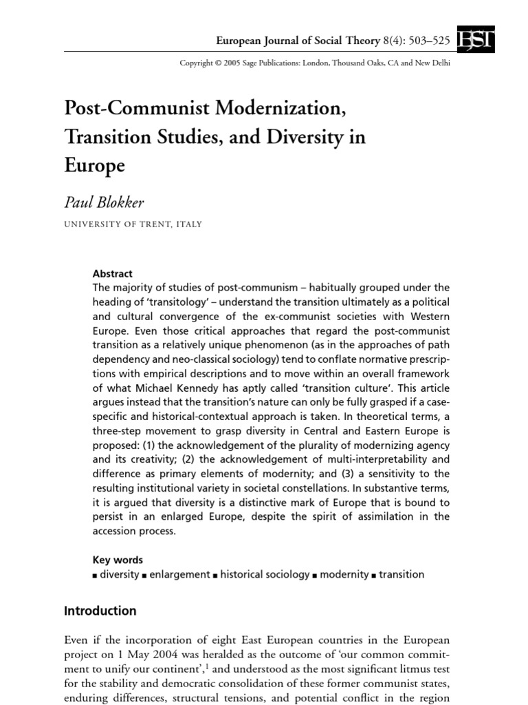 Post-Communist Modernization, Transition Studies, and Diversity in ...