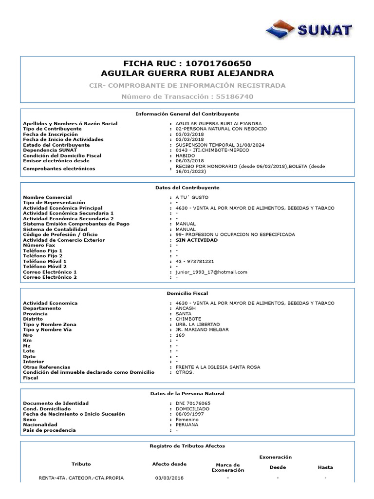 Ficha Ruc - Suspension Temporal | PDF