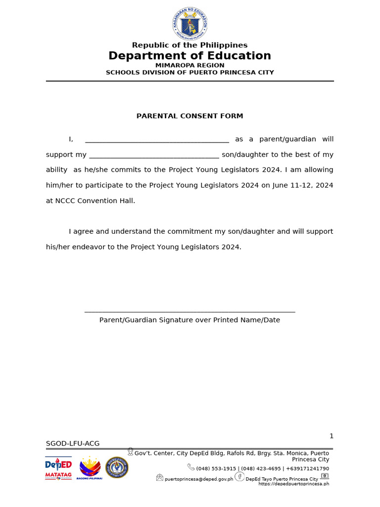Parental Consent Form for Young Legislators | PDF