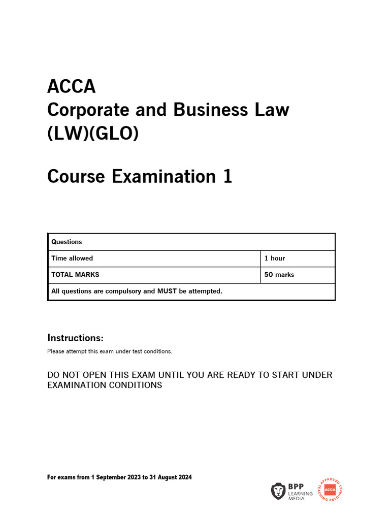 ACCA CORPORATE AND BUSINESS LAW LW ENG GLO intelligence overview