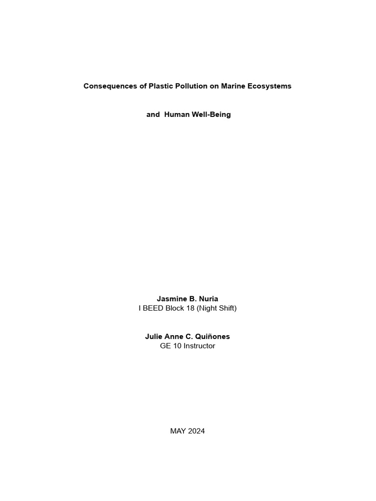 Impact of Plastic Pollution on Marine Life | PDF | Pollution | Plastic