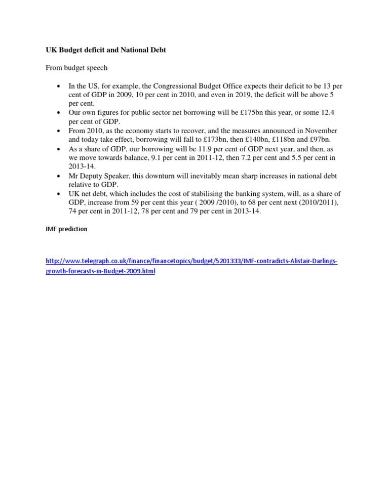 UK Budget Deficit and National Debt Analysis | PDF