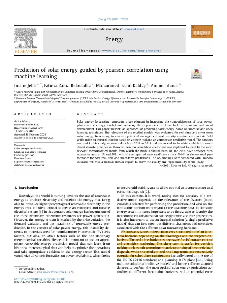 Solar Energy Prediction via Machine Learning | PDF | Photovoltaics ...