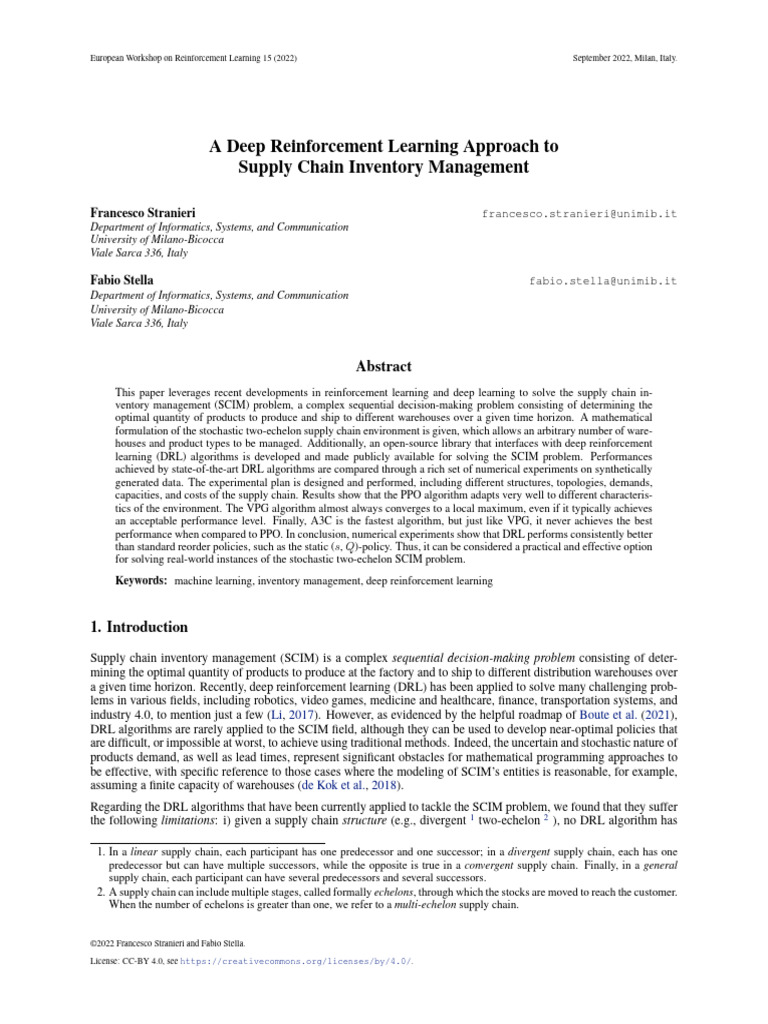 2 - A Deep Reinforcement Learning Approach To SC Inventory Management | PDF