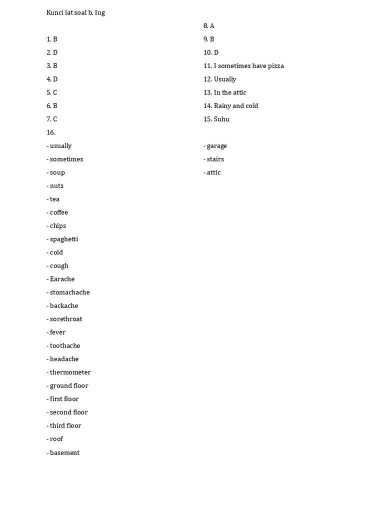 Kunci Latihan Soal Les English Ukk Kls 4 Sem 2 Pdf